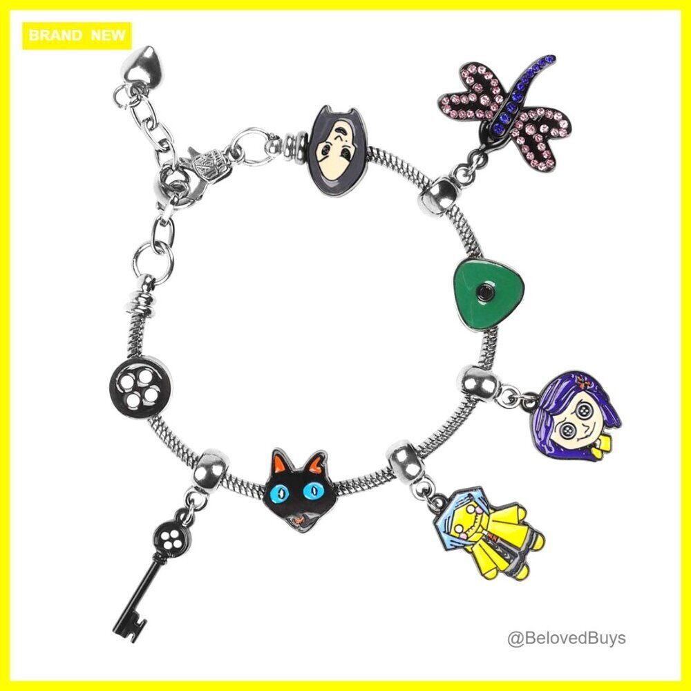 Coraline Charm Bracelet Set with 8 Charms, Adjustable Stainless Steel